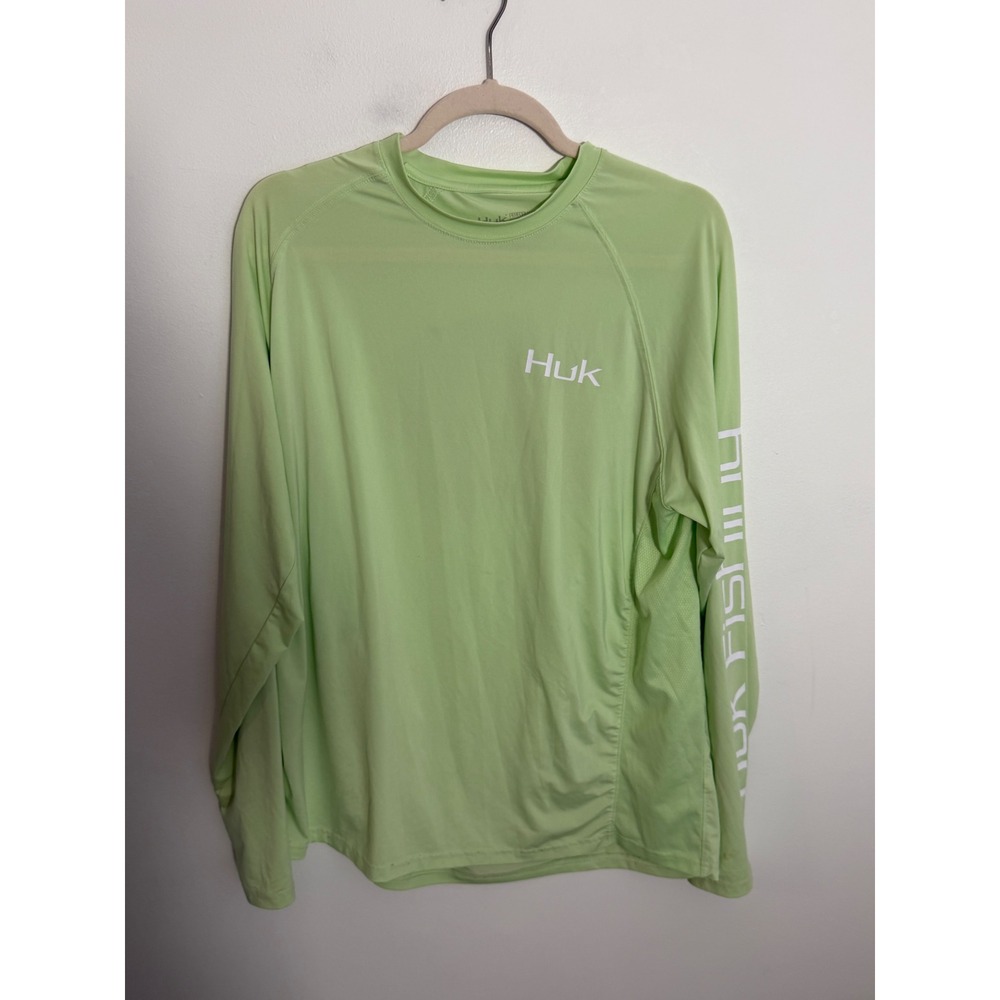 Huk Pursuit Fishing Shirt Mens Large Lime Green Long Sleeve Marlin Graphic Mesh